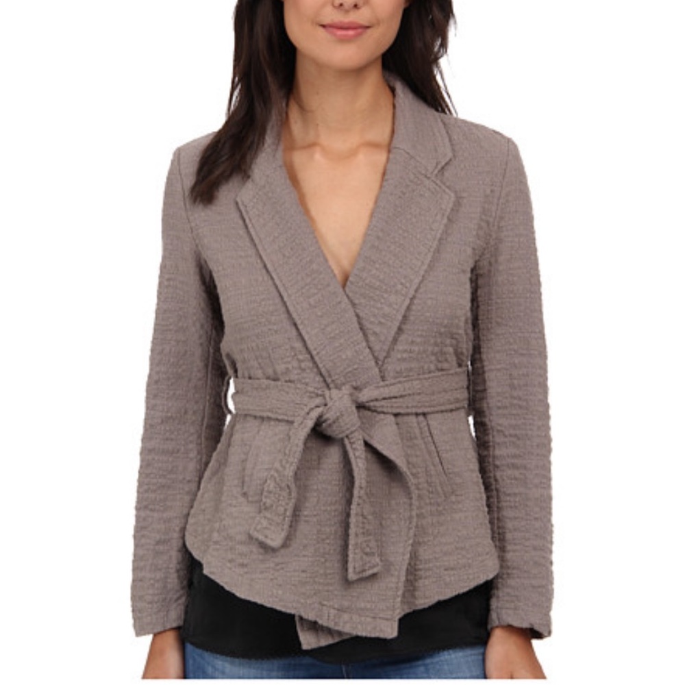 Free People Taupe Textured Belted Blazer